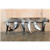 Image 3 : Rustic Upholstered  COWHIDE Bench Seat with Polished Cow Horn Legs