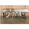 Image 5 : Rustic Upholstered  COWHIDE Bench Seat with Polished Cow Horn Legs