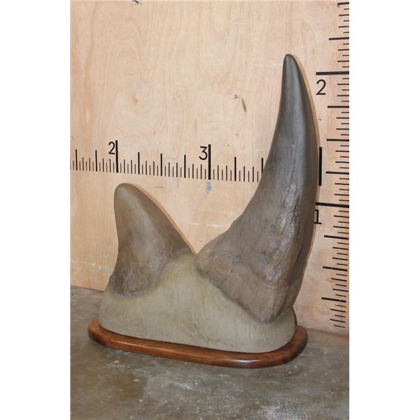 Set of Reproduction RHINOCEROS Horns on a Walnut Wood Base