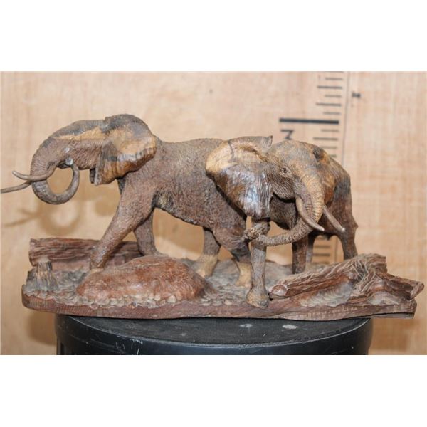 Leadwood Carving of Elephants signed "T. Tshuma"
