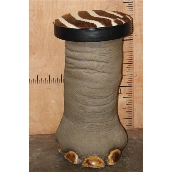 Reproduction ELEPHANT Foot Bar Stool with *Real* Zebra Hide Covered Cushion
