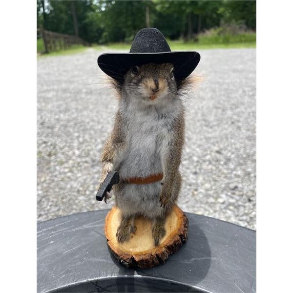 *New* Life-sized Cowboy SQUIRREL on a Log Slice Base