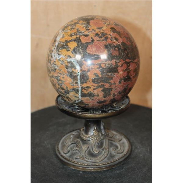 Big MALIGANO JASPER Mineral Sphere with Druzy QUARTZ on a Decorative Stand