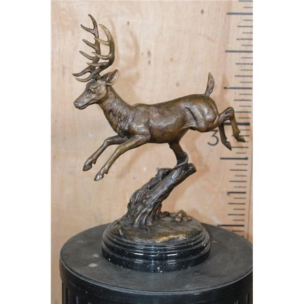Bronze "Leaping" ELK Sculpture on a Marble Base