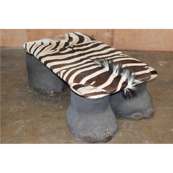 (5) Piece *Real Skin* ELEPHANT Foot Table with a Removable ZEBRA Hide Tabletop