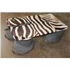 Image 2 : (5) Piece *Real Skin* ELEPHANT Foot Table with a Removable ZEBRA Hide Tabletop