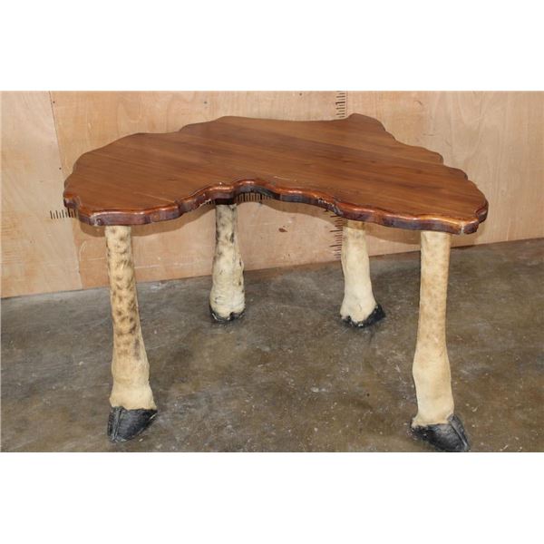 GIRAFFE Leg Table with a Polished Hardwood Africa Silhouette Top