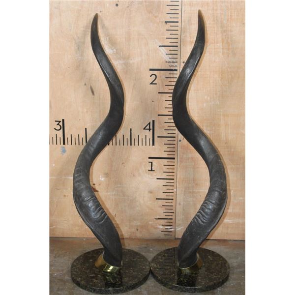 Set of (2) KUDU Horns mounted on Marble and Brass Bases