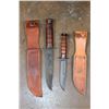 Image 1 : (2) KA-BAR USMC Fixed Blade KNIVES with Leather Sheaths