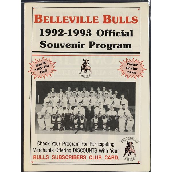 1992-93 OHL BELLEVILLE BULLS SOUVENIR PROGRAM
