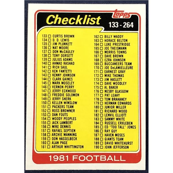 1981 TOPPS NFL CHECKLIST