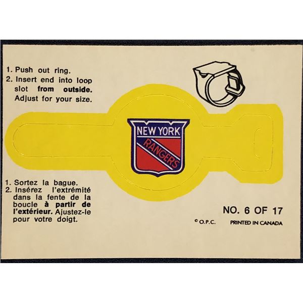 1973-74 O-PEE-CHEE NHL INSERT RING - NEW YORK RANGERS