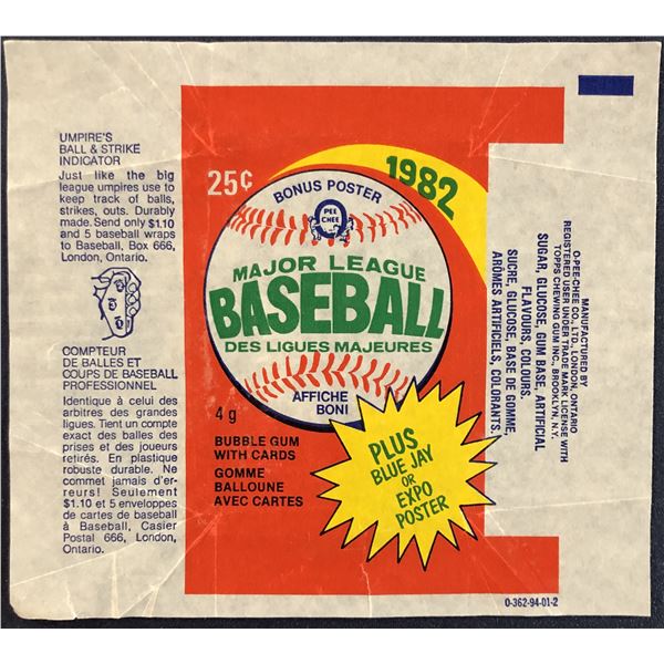 1982 O-PEE-CHEE BASEBALL WRAPPER