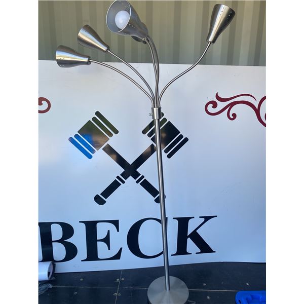 Brushed Steel 5-Head Adjustable Floor Lamp
