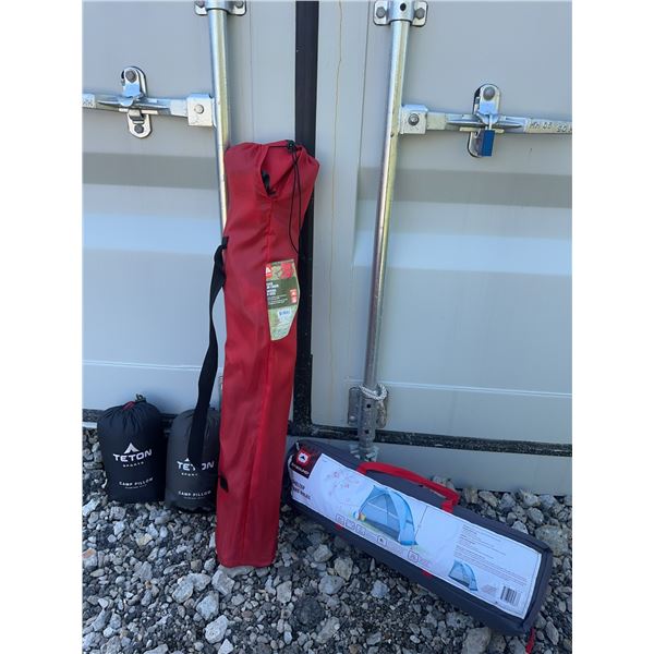 Camping Set: Ozark Trail Chair, Outbound Sun Shelter, 2 Teton Sports Pillows