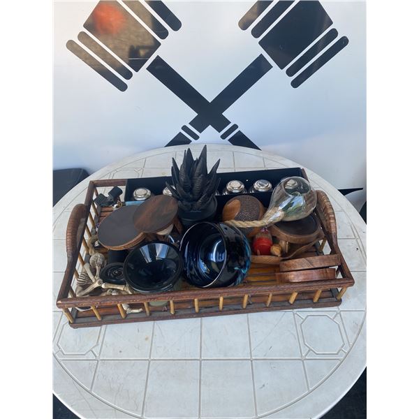 Decorative and Household Lot Including Glassware, Wood, and Metal Items