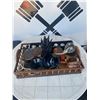 Image 1 : Decorative and Household Lot Including Glassware, Wood, and Metal Items