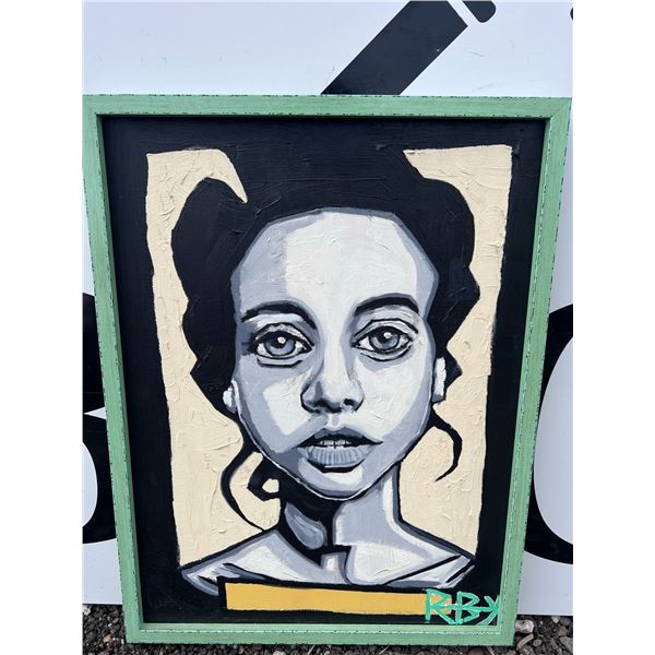 Original Portrait Painting Signed RBY, Framed 29x21 Inches