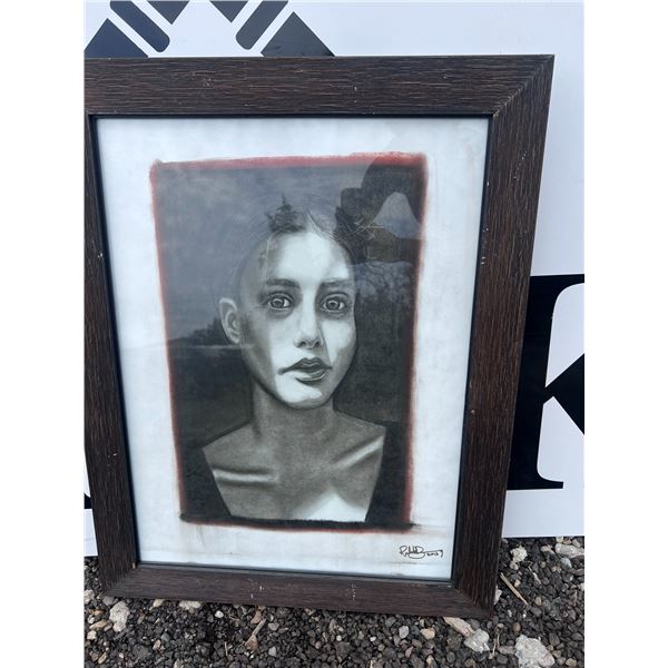 Framed Portrait Drawing Signed by Artist 2016, 28" x 22"