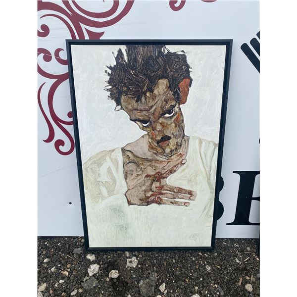 Framed Expressionist Portrait Painting, 43 x 28 Inch