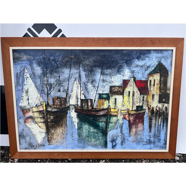 Jean de Bomaira Harbour Scene Oil Painting 40" x 27"