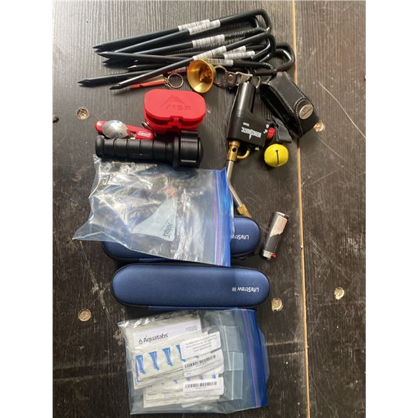 Camping and Survival Gear Lot with Tools, Water Filters, and Accessories