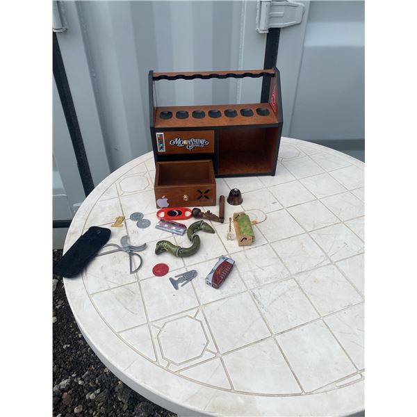 Pipe Stand Organizer With Tobacco Accessories Lot