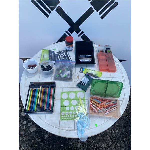 Large Assortment of Artist Supplies: Prismacolor, Charcoal, Pastels