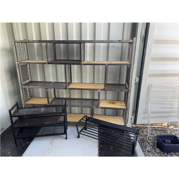 Metal and Wood Storage Shelf Unit and Two Metal Shoe Racks
