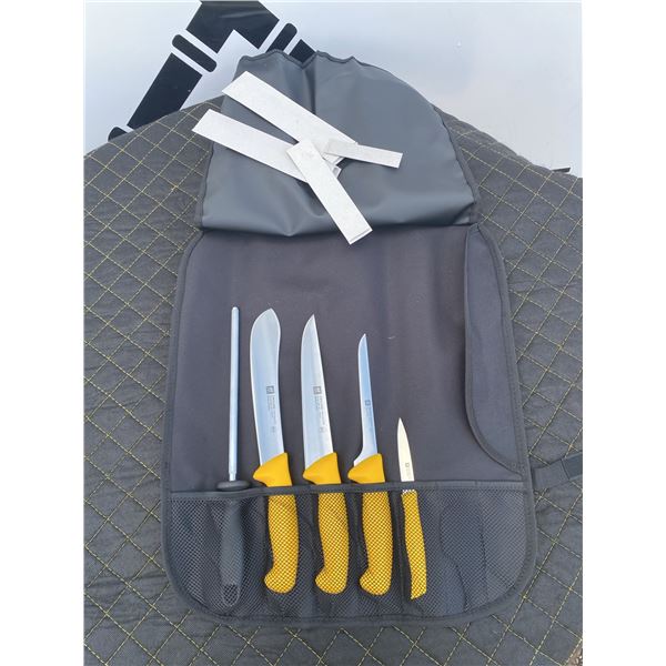 Zwilling Four-Piece Pro Butcher Knife Set with Honing Steel and Roll