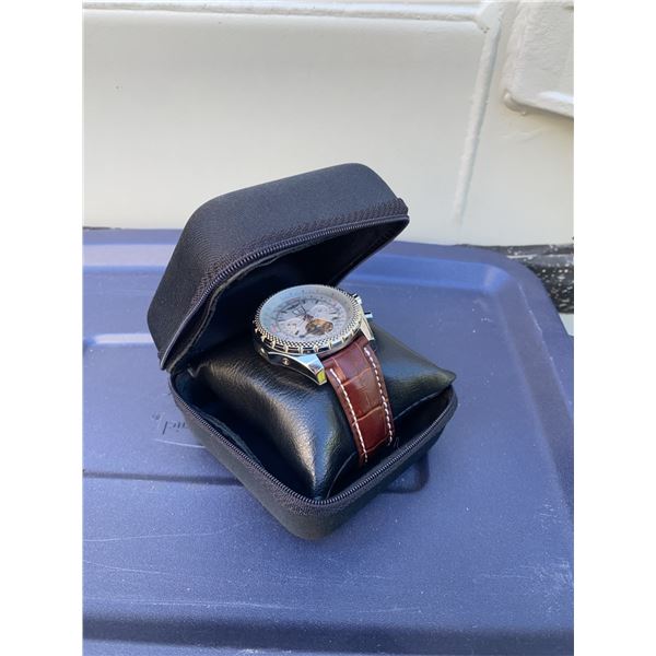 Breitling 1884 Replica Chronograph Wristwatch with Brown Leather Strap