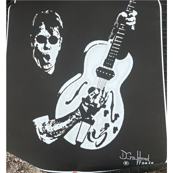 2015 Signed Original Art Print, Guitar Player in Black and White