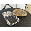 Image 2 : 3: LUprints Birchwood Tray, Woven Basket Plate, Bob Dylan Nobel Lecture Book