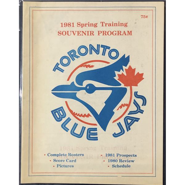 1981 MLB TORONTO BLUE JAYS SPRING TRAINING PROGRAM