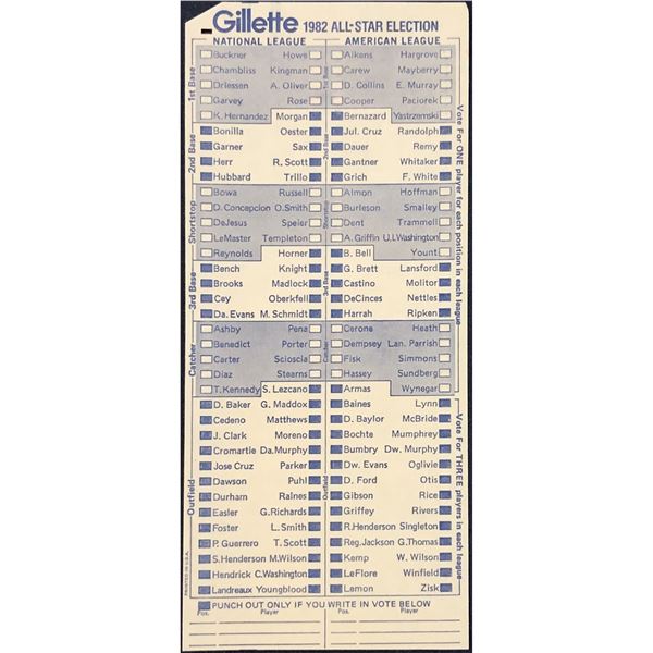 1982 MLB ALL STAR GAME BALLOT