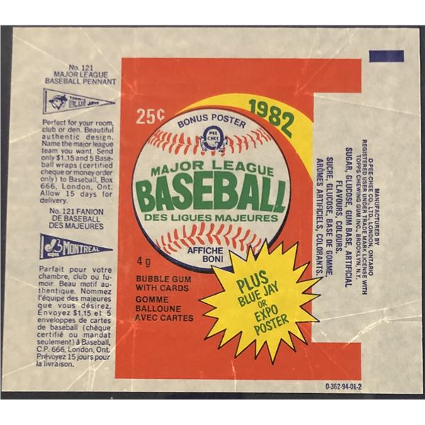 1982 O-PEE-CHEE BASEBALL WRAPPER