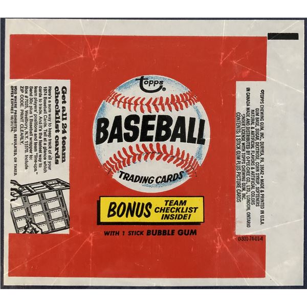 1974 TOPPS BASEBALL WRAPPER