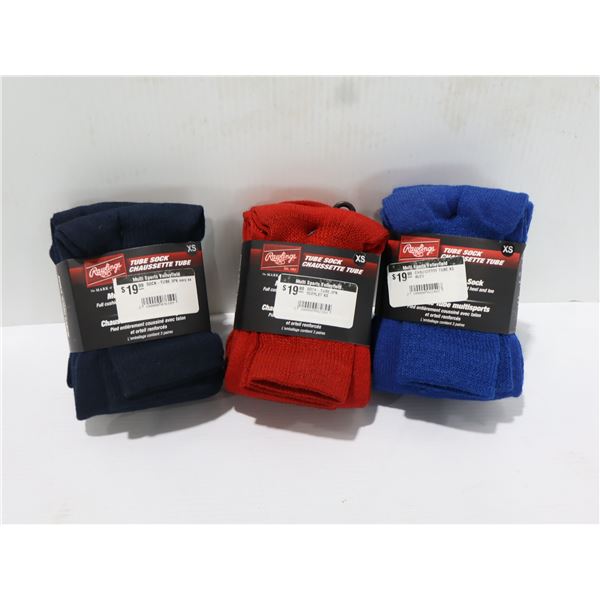 RAWLINGS 3-PACK TUBE SOCKS SIZE:XS (ASSORTED COLOUR)