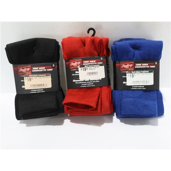 RAWLINGS 3-PACK TUBE SOCKS SIZE:S (ASSORTED COLOUR)