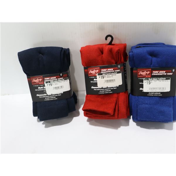 RAWLINGS 3-PACK TUBE SOCKS SIZE:S (ASSORTED COLOUR)