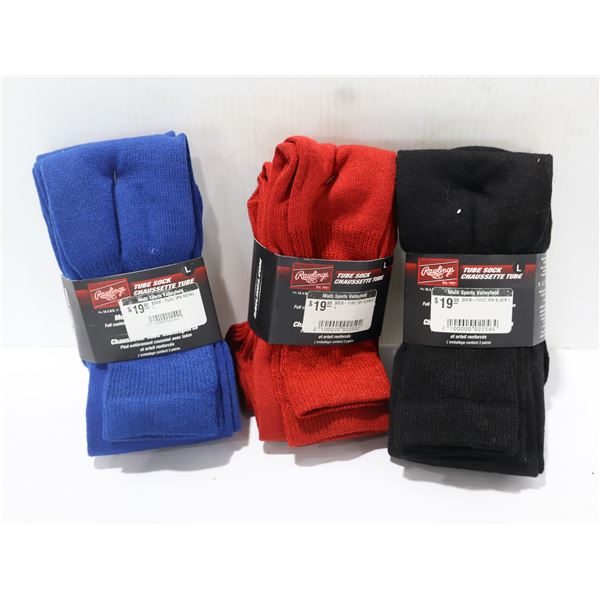 RAWLINGS 3-PACK TUBE SOCKS SIZE:L (ASSORTED COLOUR)