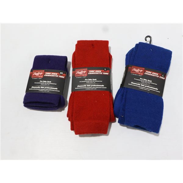 RAWLINGS LOT OF 17 PAIRS OF TUBE SOCKS (VARIOUS COLOURS AND SIZES)