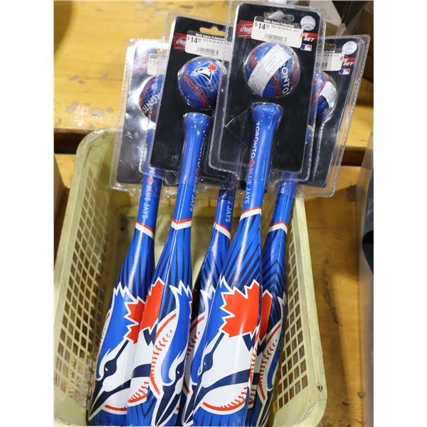 LOT OF 5 RAWLINGS BLUE JAYS MINI BAT & BALL