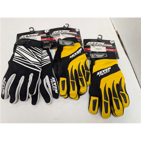 LOT OF 3 ASSORTED SEVEN PEAKS BIKE GLOVES SIZE: SM, MED, LRG