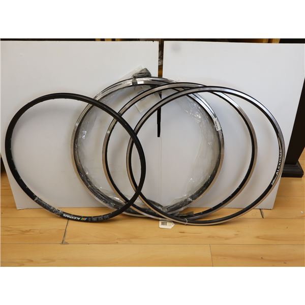 LOT OF 5 ASSORTED BIKE RIMS (WITHOUT SPOKES)