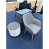 Image 1 : 3pc - Grey Chair, Organizer and Convex Base Stool