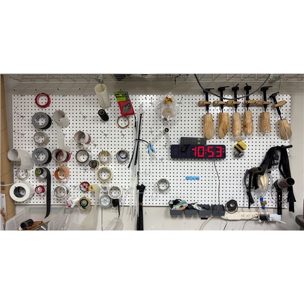 Contents of Wall - Tape, Digital Clock / Timer, Zip Ties, Peg Board, Etc. - Bidder Responsible for R