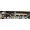 Image 1 : Contents Under Workbench - Sanding Paper, Bins, Tool Box, Ratchet Straps, Plastic Organizers, Etc.