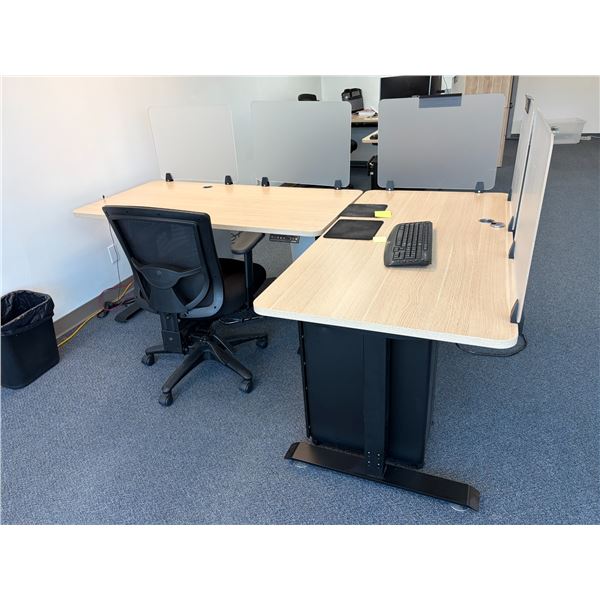 Office Desk Lot - 2 Electric Adjustable Desks (Approx. 60 L x 30in D) + Privacy Boards