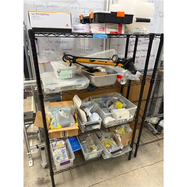 Contents of Rack - Misc. Hardware, Screws, Anchors, Bike Pump, Fittings, Bolts, Etc.
